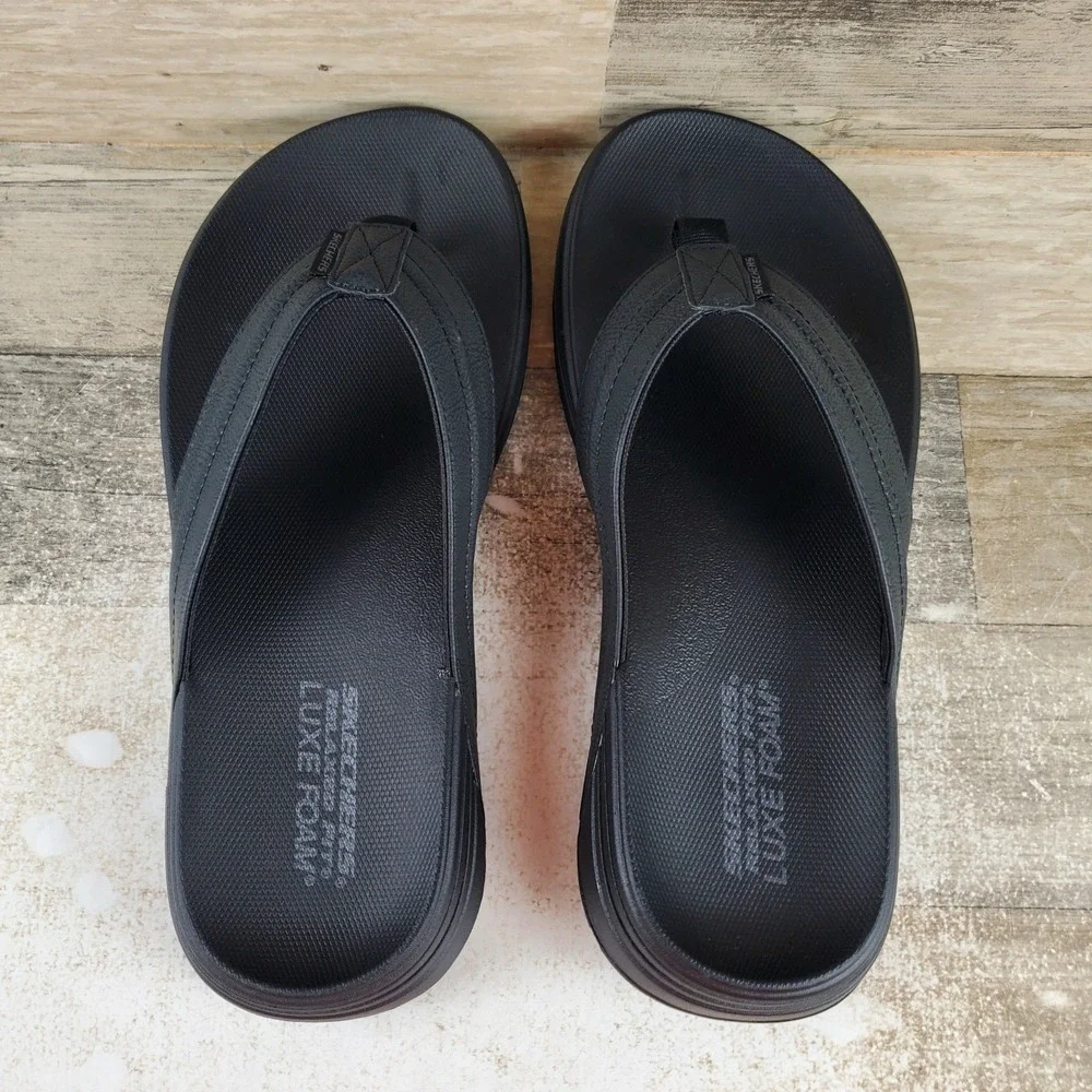 Skechers Patino Marlee Mens Flip Flop Sandal Sz 9 Black Relaxed Fit Round Toe